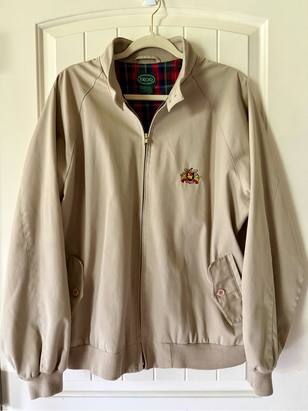 Vintage IZOD Men's Beige Harrington Jacket 1990's